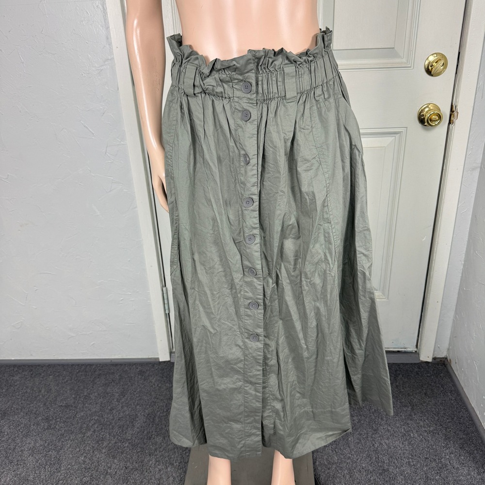 Everlane Women's Skirt S Cotton Button A-line Green Midi Career Casual KK3